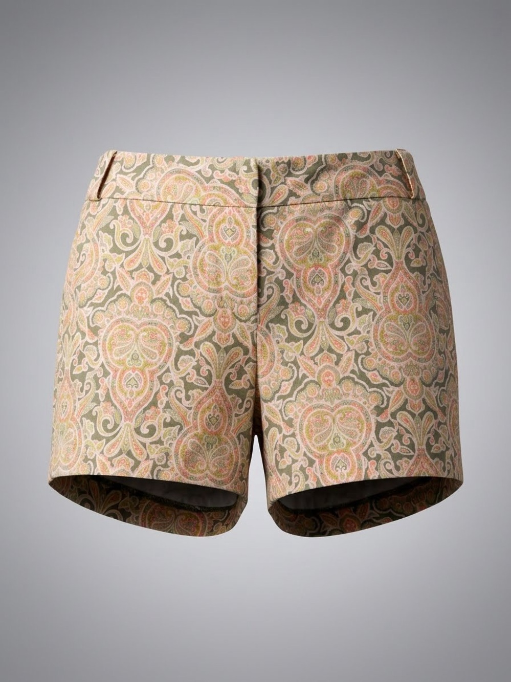 J. Crew Paisley Jacquard Shorts in Pink & Olive